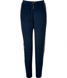 Modern and contemporary with sports-inspired styling, NY born and raised designer Jonathan Simkhais silk pants are a chic way to wear this seasons athletic trend - Elasticized drawstring waistline, side-slit pockets, pull-on style - Loose fit - Wear with a feminine silk top and heels