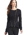 THE LOOKCrewneckFront asymmetrical zip closureLong sleeves with zipper detailsFront zip pocketsPrincess seamsFully linedAsymmetrical peplem hemTHE FITFitted silhouetteAbout 25½ from shoulder to longest point of hemTHE MATERIAL70% viscose/25% polyamide/5% spandexCARE & ORIGINMachine washImported