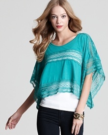 Free People Top - Lace Inset Crop Poncho Free People Top - Lace Inset Crop Poncho