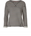 Work a cool edge into your casual favorites with Marc by Marc Jacobs modern seamed striped terry top - Round neckline with ribbed trim, 3/4 sleeves, rolled cuffs, contoured seaming - Loosely fitted - Wear with jeans, an oversized tote and fashion sneakers