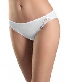 Flatter your shape in soft cotton high-cut bikini with swiss lace detail at hips.