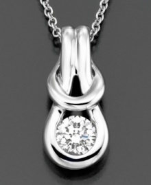 The Hercules knot, an ancient symbol of strength, represents the unbreakable bond of love. At its heart rests a precious diamond. Without the diamond, the knot would unravel. This Everlon(tm) pendant features a round-cut diamond (1/2 ct. t.w.) set in 14k white gold for a beautiful diamond necklace. Approximate length: 18 inches. Approximate drop: 3/4 inch. The Hercules knot, an ancient symbol of strength, represents the unbreakable bond of love. At its heart rests a precious diamond. Without the diamond, the knot would unravel. This Everlon(tm) pendant features a round-cut diamond (1/2 ct. t.w.) set in 14k white gold for a beautiful diamond necklace. Approximate length: 18 inches. Approximate drop: 3/4 inch.