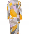 With a modern take on the classic Pucci print and a chic dolman silhouette, this elegant patterned dress will enliven your workweek style - Rounded V-neck, long dolman sleeves, fitted silhouette, all-over geometric print - Wear with wooden platform sandals and an oversized satchel