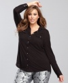 Rhinestone buttons give INC's cozy plus size knit shirt appealing sparkle that feels totally right for the season!