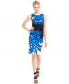 T Tahari updates a classic sheath with the color of the season: eye-catching cobalt blue. The modern print darkens in the middle to give the illusion of an even-slimmer waist!