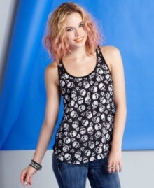 Rock out, punk-style, in this skull-print tank top from Eyeshadow! Rock out, punk-style, in this skull-print tank top from Eyeshadow!