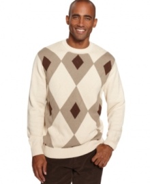 With a big, bold pattern, this sweater from Geoffrey Beene makes a singular statement in your sweater collection. With a big, bold pattern, this sweater from Geoffrey Beene makes a singular statement in your sweater collection.