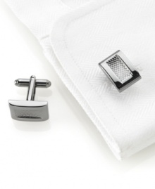 Polish up your go-to dress shirt with the sleek look of these curved brushed nickel cufflinks from Kenneth Cole Reaction. Polish up your go-to dress shirt with the sleek look of these curved brushed nickel cufflinks from Kenneth Cole Reaction.