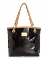Two-toned and ready to be taken from the stage to the streets, this ultra-chic Rockstar tote from Marc Fisher works your edgy look with chain hardware, a distressed patent outside and a vibrant liner for its roomy inside.
