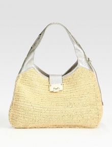 EXCLUSIVELY AT SAKS. Woven raffia pairs with shiny leather in a slouchy hobo silhouette.Top handle, 7¾ dropFlap-lock closureOne inside zip pocketCotton lining15½W X 10¾H X 6DMade in Italy EXCLUSIVELY AT SAKS. Woven raffia pairs with shiny leather in a slouchy hobo silhouette.Top handle, 7¾ dropFlap-lock closureOne inside zip pocketCotton lining15½W X 10¾H X 6DMade in Italy
