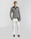 Funnel neck sweater with arm band stripe crafted from superior wool.Two-button placketWoolDry cleanMade in Italy