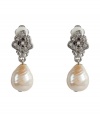 Inject lady-chic glamour into any outfit with R.J.Grazianos pearl and crystal drop earrings - Natural pearl with clear crystals, silver-toned frame - Wear to the office with knit jackets and pencil skirts, or as a finishing touch to leather jackets and cocktail dresses