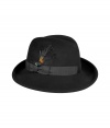 A classic styled hat made famous by noir detectives and journalists, this menswear-inspired topper brings a chic tomboyish quality to any ensemble - Wool hat with slightly floppy brim and grosgrain band with feather - Style with skinny jeans, a striped cardigan, ankle booties, and a supple leather satchel