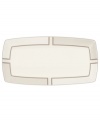 Metallic bronze lines create the sleek geometric pattern framing this glossy rectangular platter from Noritake. Crafted in durable bone china and trimmed with platinum for fine dining or everyday use. From Noritake's collection of serveware and serving dishes.
