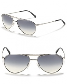 Iconic aviator sunglasses get an update with a smaller frame and thick top bar accent. Iconic aviator sunglasses get an update with a smaller frame and thick top bar accent.