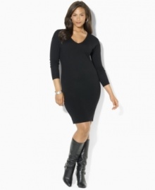 Lauren Ralph Lauren's classic plus size sweater dress is knit in ultra-soft merino wool for season-spanning style