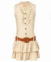 Hello little lady. Western style meets urban flare in this funky, fashionable belted dress from Guess.