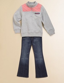An athletic-inspired quarter-zip design gets a girly touch with contrast quilted panels on the shoulders. Stand-up collar Long ribbed cuff sleeves Front quarter-zip closure with a logo ribbon pull Logo chest patch Ribbed hem Cotton French terry Machine wash Imported An athletic-inspired quarter-zip design gets a girly touch with contrast quilted panels on the shoulders. Stand-up collar Long ribbed cuff sleeves Front quarter-zip closure with a logo ribbon pull Logo chest patch Ribbed hem Cotton French terry Machine wash Imported