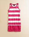 This fun, sleeveless racerback knit in plush cotton is adorned with buttons and bold stripes.CrewneckShort sleeves with shoulder strapsFront button placketSmall patch pocketCottonMachine washImported Please note: Number of buttons may vary depending on size ordered. 