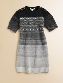 Both sweet and sophisticated, with intricate Fair Isle patterns, richly marled yarns and a softly brushed hand.Chunky ribbbed crewneckShoulder buttonsShort sleeves with ribbed cuffsSlight shaping through the waistRibbed hem80% wool/20% cashmereDry cleanImported Both sweet and sophisticated, with intricate Fair Isle patterns, richly marled yarns and a softly brushed hand.Chunky ribbbed crewneckShoulder buttonsShort sleeves with ribbed cuffsSlight shaping through the waistRibbed hem80% wool/20% cashmereDry cleanImported