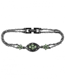 Glamour in green. Gorgeous green-hued glass accents add a glittering, glamorous touch to this Givenchy bracelet. Featuring a double-row chain link silhouette, it's crafted in hematite tone mixed metal. Approximate length: 7-1/4 inches. Glamour in green. Gorgeous green-hued glass accents add a glittering, glamorous touch to this Givenchy bracelet. Featuring a double-row chain link silhouette, it's crafted in hematite tone mixed metal. Approximate length: 7-1/4 inches.