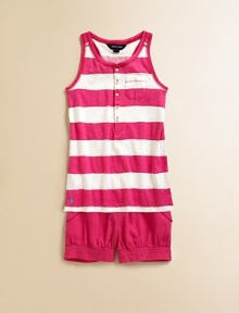 This fun, sleeveless racerback knit in plush cotton is adorned with buttons and bold stripes.CrewneckShort sleeves with shoulder strapsFront button placketSmall patch pocketCottonMachine washImported Please note: Number of buttons may vary depending on size ordered. This fun, sleeveless racerback knit in plush cotton is adorned with buttons and bold stripes.CrewneckShort sleeves with shoulder strapsFront button placketSmall patch pocketCottonMachine washImported Please note: Number of buttons may vary depending on size ordered.