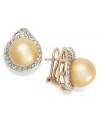 A simple, elegance-inspiring style. These stunning stud earrings features a golden South Sea pearl (11-12 mm) and a halo of diamonds (3/4 ct. t.w.) in 14k gold. Approximate diameter: 14 mm.