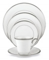 Beautiful in its simplicity, this dinnerware collection features a timeless, elegant design. The pristine white bone china is accented by a single, shimmering band of platinum. The understated beauty of Solitaire White place settings will add a refined sophistication to your dining experience for years to come. Qualifies for Rebate