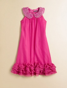 Your little princess will look the part in this frilly chiffon frock with beaded and sequined Peter Pan collar and ruffled hem in a drop-waist silhouette.Embellished Peter Pan collarSleevelessBack hook-and-eye closureDrop-waistRuffled hemPolyesterDry cleanImported Your little princess will look the part in this frilly chiffon frock with beaded and sequined Peter Pan collar and ruffled hem in a drop-waist silhouette.Embellished Peter Pan collarSleevelessBack hook-and-eye closureDrop-waistRuffled hemPolyesterDry cleanImported