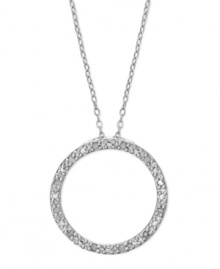 Rounding into fashionable form. This sterling silver necklace is centered by a circle pendant radiant with diamonds (1/10 ct. t.w.). Approximate length: 18 inches. Approximate drop: 3/4 inch. Rounding into fashionable form. This sterling silver necklace is centered by a circle pendant radiant with diamonds (1/10 ct. t.w.). Approximate length: 18 inches. Approximate drop: 3/4 inch.