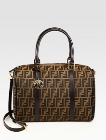 This chic style features iconic, signature jacquard with smooth leather trim.Double leather top handles, 7½ dropDetachable adjustable leather shoulder strap, 21½-25½ dropTop zip closureOne inside open pocketCotton lining13½W X 9H X 8DMade in Italy This chic style features iconic, signature jacquard with smooth leather trim.Double leather top handles, 7½ dropDetachable adjustable leather shoulder strap, 21½-25½ dropTop zip closureOne inside open pocketCotton lining13½W X 9H X 8DMade in Italy