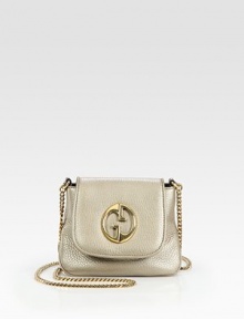 Metallic pebble-grain leather crafted in a demure flap silhouette with GG hardware and a chic chain strap.Chain strap, 25 dropMagnetic snap flap closureOne inside open pocketSuede lining7W X 5H X 3DMade in Italy Metallic pebble-grain leather crafted in a demure flap silhouette with GG hardware and a chic chain strap.Chain strap, 25 dropMagnetic snap flap closureOne inside open pocketSuede lining7W X 5H X 3DMade in Italy