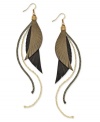 It's all about the details. Ali Khan's exotic earrings style combines gold and silver tone mixed metal, with leather feather accents for a dramatic, two-dimensional look. Approximate drop: 5-1/2 inches.