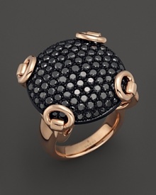 Black diamonds in an equestrian-inspired 18K rose gold setting. A domed design displays diamonds from all angles. Black diamonds in an equestrian-inspired 18K rose gold setting. A domed design displays diamonds from all angles.