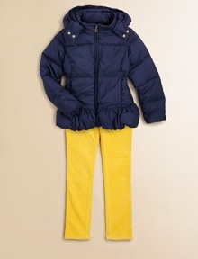 An essential puffer jacket in sleek channel-quilted microfiber is fully lined and features a detachable hood for extra protection from the elements.Detachable hood with snap closureMockneckLong sleevesFull-zip frontSide seam pockets Peplum hemFully linedPolyesterFill: 60% down/40% feathersMachine washAdditional InformationKid's Apparel Size Guide An essential puffer jacket in sleek channel-quilted microfiber is fully lined and features a detachable hood for extra protection from the elements.Detachable hood with snap closureMockneckLong sleevesFull-zip frontSide seam pockets Peplum hemFully linedPolyesterFill: 60% down/40% feathersMachine washAdditional InformationKid's Apparel Size Guide