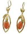 Vibrant colors are making a big splash this season. Add dimension to your look with T Tahari's intricate leaf earrings with brightly-hued coral resin beads. Set in gold tone mixed metal. Base metal is nickel free for sensitive skin. Approximate drop: 2-3/4 inches.