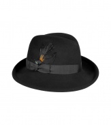 A classic styled hat made famous by noir detectives and journalists, this menswear-inspired topper brings a chic tomboyish quality to any ensemble - Wool hat with slightly floppy brim and grosgrain band with feather - Style with skinny jeans, a striped cardigan, ankle booties, and a supple leather satchel