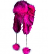 Super warm and equally eye-catching, Juicy Coutures faux fur hat is a bold way to show your style this winter - Snapped brim, black chord with matching pom-poms - Wear with a puffy parka and statement weather boots