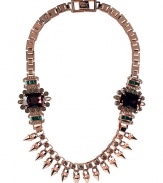Give your look a fierce edge with Mawis crystal embellished spike necklace - Dark red, dark green and grey crystals, flat chain with logo engraved closure, rose gold-plated brass - Wear over everything from tees or button-downs to tailored cocktail frocks