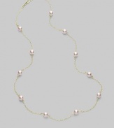 From the Akoya Collection. A delicate chain, sprinkled with lustrous white cultured Akoya pearls. 5mm white, round cultured pearls Quality: A+ 18k white gold Length, about 18 Spring ring clasp Imported