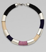 Thread-wrapped rope accented with shiny metal tubes for a colorful, tribal-inspired style. RopeThreadMetalLength, about 18Lobster clasp closureMade in USA