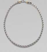 From the Silver Classics Collection. A striking chain in a woven wheat pattern of sterling silver manages to be at once graceful and bold, with 14k gold accents near the clasp. Sterling silver and 14k yellow gold Length, about 16 Lobster clasp Made in USA