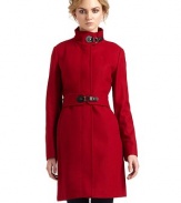 THE LOOKStand collar with buckle detailConcealed button closureBelted waistDual seam pocketsTHE FITAbout 34 from shoulder to hemTHE MATERIALWool/polyester/viscoseFully linedCARE & ORIGINDry cleanImportedModel shown is 5'10 (177cm) wearing US size 4. 