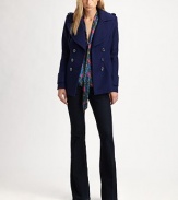 This military-inspired classic, in lightweight wool felt, has a tailored fit for a feminine touch. Notch collarLong sleeves with button tab detailEpaulettesDouble breasted button closurePrincess seamsSide pocketsBack Princess seamsBack waist tabVented hemAbout 24 from shoulder to hem65% wool/35% viscoseFully linedDry cleanImportedModel shown is 5'10 (177cm) wearing US size 4.