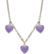 Hearts are all in the right place. Lily Nily's station necklace, set in 18k gold over sterling silver, offers a vibrant look with purple enamel hearts. Item comes packaged in a signature Lily Nily Gift Box. Approximate length: 16 inches. Approximate drop: 3/8 inch.