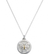 Soar to new heights. This butterfly pendant, set in sterling silver and 18k gold over sterling silver, sparkles with glistening crystals. Approximate drop: 18 inches. Approximate drop: 5/8 inch. Approximate diameter: 1/2 inch.