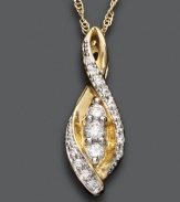 Graceful shine emerges from the center of this gorgeous Wrapped in Love™ round-cut diamond pendant (1/4 ct. t.w.) set in 14k gold.  Approximate length: 18 inches. Approximate drop: 1-1/2 inches.