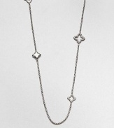 A long graceful box chain of sterling silver is dotted with an array of shapely quatrefoil charms in open, solid and cable styles, adding character and understated elegance.Sterling silverLength, about 36Lobster clasp closureImported