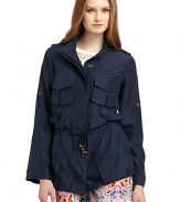 THE LOOKEpaulettes at shouldersDual cargo pockets at chestConcealed button closureDrawstring tie at waist and hemDual lower front besom pocketsTHE FITAbout 27 from shoulder to hemTHE MATERIALSilkCARE & ORIGINDry cleanImportedModel shown is 5'11 (180cm) wearing US size Small. 