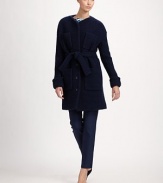 Soft, chunky knit wool, in an oversized cardigan style cinched with a matching sash belt.Button frontDropped shoulderPatch pocketsCuffed sleevesSelf tie beltAbout 37 from shoulder to hemWoolDry cleanMade in Italy of imported fabricModel shown is 5'9 (175cm) wearing US size 4. 